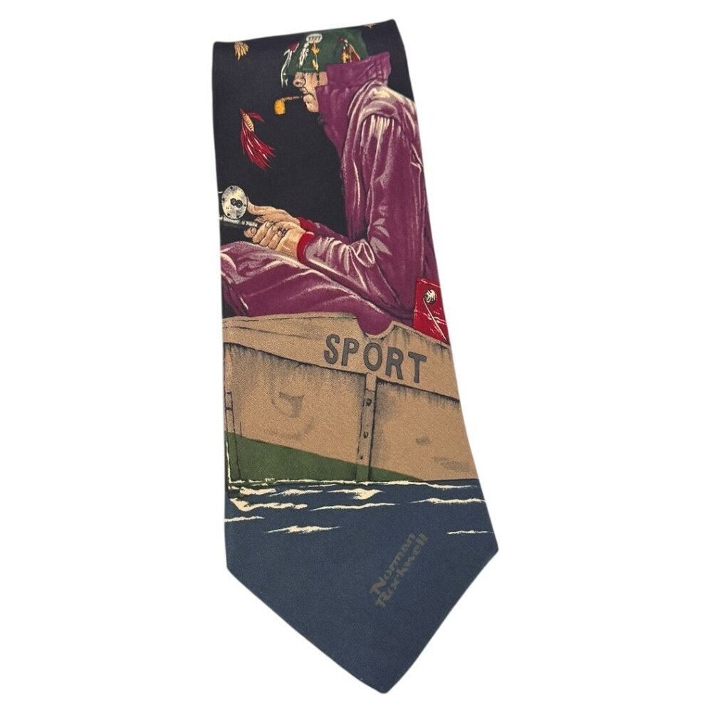 Norman Rockwell Tie‎ Sport Fisherman Necktie Fishing Lure 100% Silk Mens